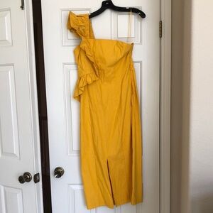 NWT Anthropologie Yellow One-Shoulder Ruffled Dress